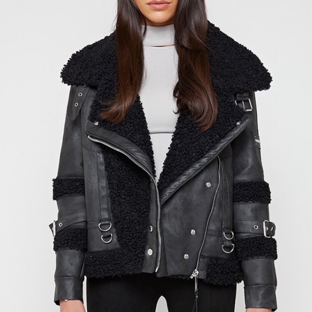 SHEARLING VEGAN LEATHER JACKET Maniere de Voir